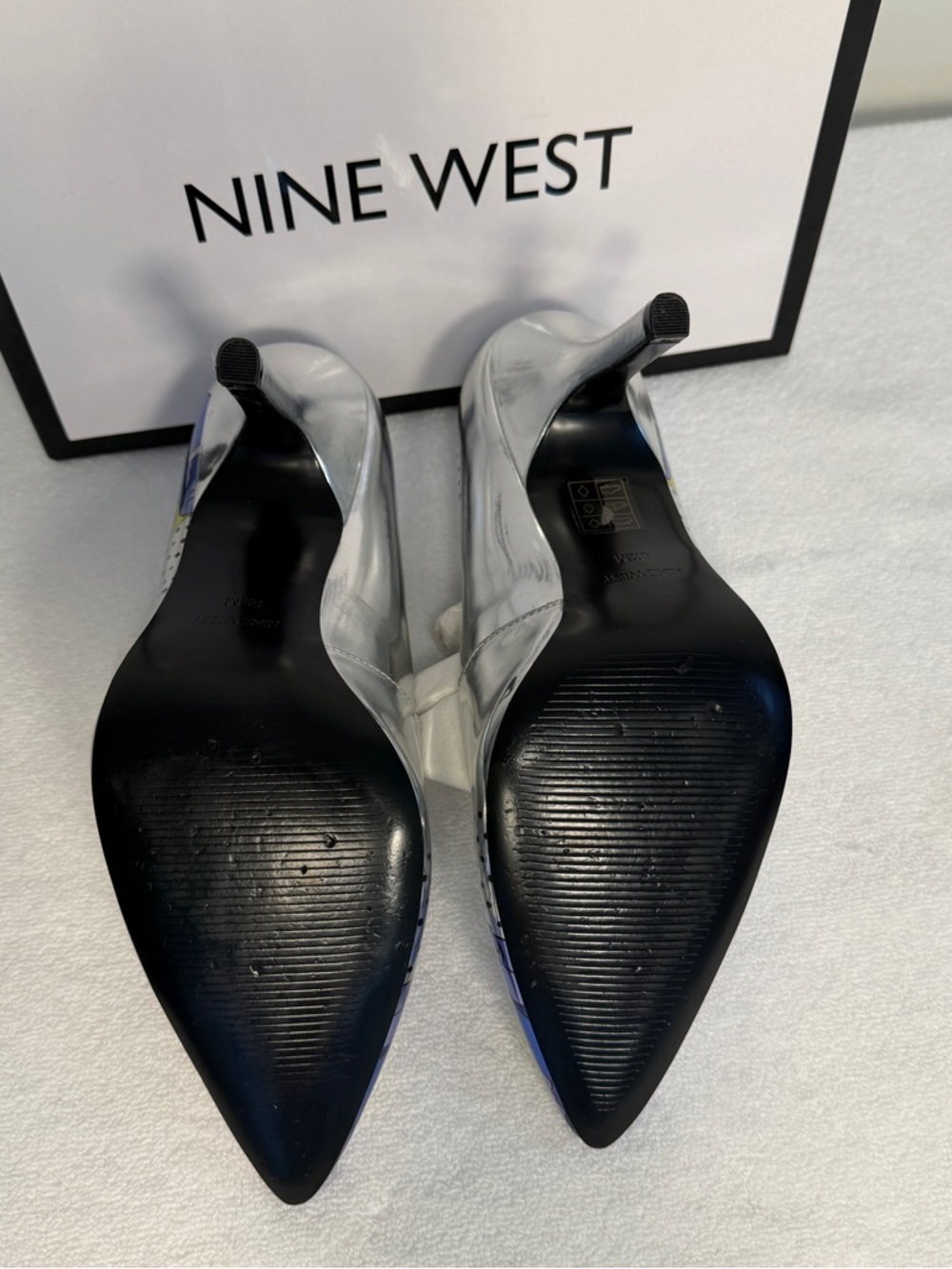 Nine West Metallic Floral Pumps Blue Purple Pointed Toe Stiletto Heels Size 8.5 - Picture 4 of 6